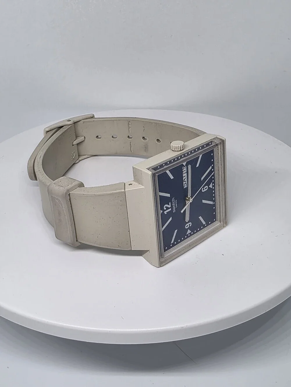 Swatch What If? Beige (SO34T700) Bioceramic Swiss Quartz Watch (Rare!)
